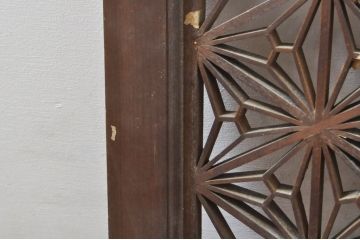 アンティーク建具　凝ったデザインが魅力的な障子付き組子欄間1枚(明り取り、明かり取り)(R-077985)