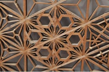 アンティーク建具　凝ったデザインが魅力的な障子付き組子欄間1枚(明り取り、明かり取り)(R-077985)