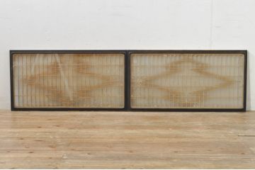 アンティーク建具　落ち着いた和の空間を演出する組子入りガラス欄間2枚セット(明り取り、明かり取り、組子欄間、ランマ)(R-077986)