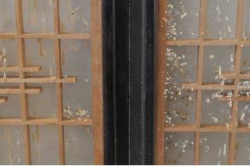 アンティーク建具　落ち着いた和の空間を演出する組子入りガラス欄間2枚セット(明り取り、明かり取り、組子欄間、ランマ)(R-077986)