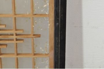 アンティーク建具　落ち着いた和の空間を演出する組子入りガラス欄間2枚セット(明り取り、明かり取り、組子欄間、ランマ)(R-077986)