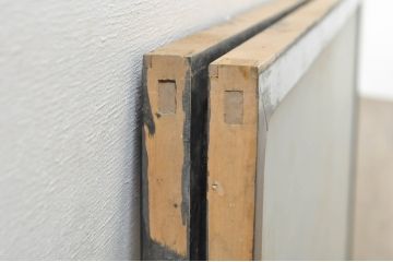 アンティーク建具　落ち着いた和の空間を演出する組子入りガラス欄間2枚セット(明り取り、明かり取り、組子欄間、ランマ)(R-077986)