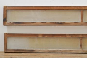 アンティーク建具　どこか懐かしい雰囲気を醸し出すモールガラス入り明かり取り2枚セット(明り取り、窓)(R-077994)