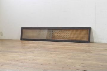 アンティーク建具　両面ガラス　黒縁がアクセントの組子入りガラス欄間1枚(明り取り、明かり取り)(R-077995)