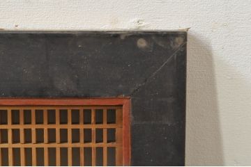 アンティーク建具　両面ガラス　黒縁がアクセントの組子入りガラス欄間1枚(明り取り、明かり取り)(R-077995)