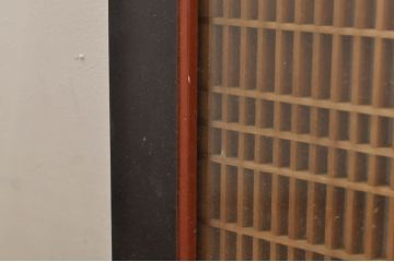 アンティーク建具　両面ガラス　黒縁がアクセントの組子入りガラス欄間1枚(明り取り、明かり取り)(R-077995)