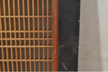 アンティーク建具　両面ガラス　黒縁がアクセントの組子入りガラス欄間1枚(明り取り、明かり取り)(R-077995)
