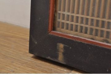 アンティーク建具　両面ガラス　黒縁がアクセントの組子入りガラス欄間1枚(明り取り、明かり取り)(R-077995)
