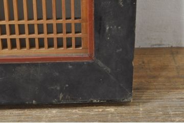 アンティーク建具　両面ガラス　黒縁がアクセントの組子入りガラス欄間1枚(明り取り、明かり取り)(R-077995)