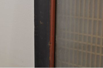 アンティーク建具　両面ガラス　黒縁がアクセントの組子入りガラス欄間1枚(明り取り、明かり取り)(R-077995)