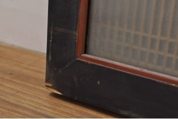 アンティーク建具　両面ガラス　黒縁がアクセントの組子入りガラス欄間1枚(明り取り、明かり取り)(R-077995)