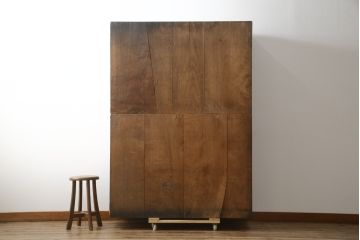 和製アンティーク　前板欅(ケヤキ)材　モダンデザインで現代のお部屋にも取り入れやすい二段重ね収納棚(水屋箪笥、戸棚、キャビネット、食器棚)(R-078008)