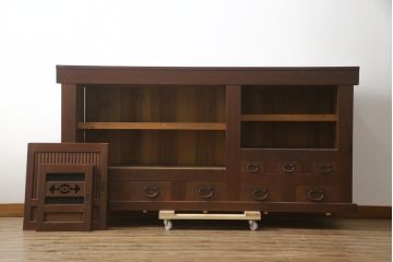 和製アンティーク　美品!!　丸桟の引き戸が上品な水屋箪笥サイドボード(食器棚、戸棚、収納棚、サイドキャビネット)(R-078012)