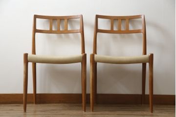 デンマークビンテージ　J.L.Mollers(J.L.モラー)　Niels.O.Moller(ニールス・O・モラー)　モデル79　チーク材　モダンで品のあるデザインが魅力的なダイニングチェア2脚セット(椅子、イス、北欧、ヴィンテージ、バラ売り可能)(R-078017)