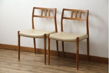 デンマークビンテージ　J.L.Mollers(J.L.モラー)　Niels.O.Moller(ニールス・O・モラー)　モデル79　チーク材　モダンで品のあるデザインが魅力的なダイニングチェア2脚セット(椅子、イス、北欧、ヴィンテージ、バラ売り可能)(R-078017)