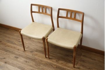 デンマークビンテージ　J.L.Mollers(J.L.モラー)　Niels.O.Moller(ニールス・O・モラー)　モデル79　チーク材　モダンで品のあるデザインが魅力的なダイニングチェア2脚セット(椅子、イス、北欧、ヴィンテージ、バラ売り可能)(R-078017)