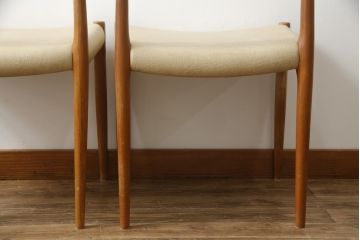 デンマークビンテージ　J.L.Mollers(J.L.モラー)　Niels.O.Moller(ニールス・O・モラー)　モデル79　チーク材　モダンで品のあるデザインが魅力的なダイニングチェア2脚セット(椅子、イス、北欧、ヴィンテージ、バラ売り可能)(R-078017)