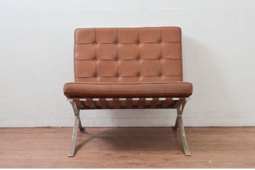 ビンテージ　本革　Knoll(ノル)　スタイリッシュなデザインでお部屋の雰囲気をカッコよくしてくれるバルセロナチェア(ラウンジチェア、1人掛けソファ、椅子、イス、ヴィンテージ)(R-078026)