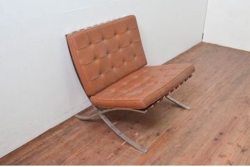 ビンテージ　本革　Knoll(ノル)　スタイリッシュなデザインでお部屋の雰囲気をカッコよくしてくれるバルセロナチェア(ラウンジチェア、1人掛けソファ、椅子、イス、ヴィンテージ)(R-078026)