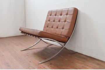 ビンテージ　本革　Knoll(ノル)　スタイリッシュなデザインでお部屋の雰囲気をカッコよくしてくれるバルセロナチェア(ラウンジチェア、1人掛けソファ、椅子、イス、ヴィンテージ)(R-078026)