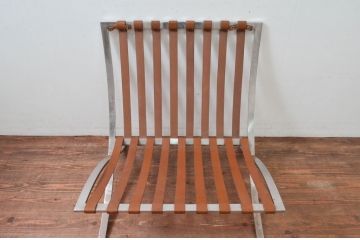 ビンテージ　本革　Knoll(ノル)　スタイリッシュなデザインでお部屋の雰囲気をカッコよくしてくれるバルセロナチェア(ラウンジチェア、1人掛けソファ、椅子、イス、ヴィンテージ)(R-078026)