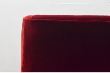 和製ビンテージ　デザインgood!!　ミッドセンチュリー　深みのあるレッドカラーが目を惹くモダンな1人掛けソファ(一人掛けソファ、ラウンジチェア、アームチェア、イス、椅子、ヴィンテージ)(R-078031)
