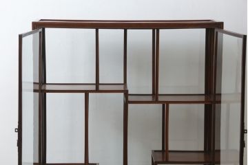 和製ビンテージ　花梨(カリン)材　薄型　コレクションをお洒落にディスプレイできる違い棚のガラスケース(Gケース、ショーケース、キャビネット、飾り棚、陳列棚、店舗什器、ヴィンテージ)(R-078043)