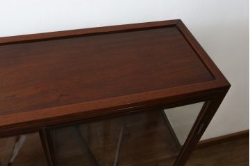 和製ビンテージ　花梨(カリン)材　薄型　コレクションをお洒落にディスプレイできる違い棚のガラスケース(Gケース、ショーケース、キャビネット、飾り棚、陳列棚、店舗什器、ヴィンテージ)(R-078043)