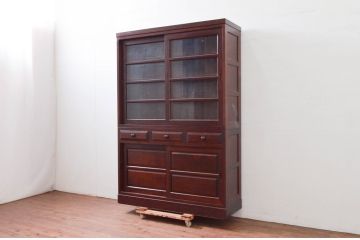 中古　美品　松本民芸家具　シンプルで使いやすいK-3型食器棚(戸棚、収納棚、飾り棚、キャビネット)(定価約74万円)(R-078045)