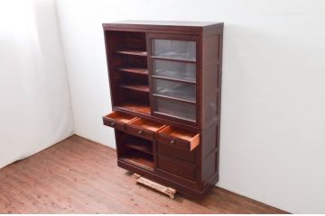 中古　美品　松本民芸家具　シンプルで使いやすいK-3型食器棚(戸棚、収納棚、飾り棚、キャビネット)(定価約74万円)(R-078045)