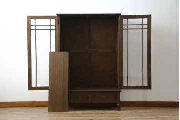 和製アンティーク　ナラ材　昔懐かしい雰囲気漂う脚付きブックケース　(R-078051)