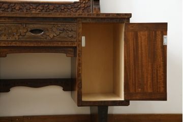中古　美品!!　軽井沢彫り　咲き誇る桜の彫刻が華やかなドレッサー(鏡台、化粧台、ミラー)(R-078053)