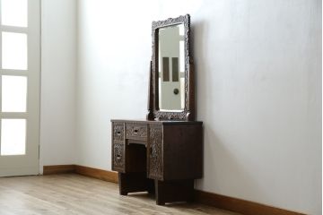 中古　美品!!　軽井沢彫り　咲き誇る桜の彫刻が華やかなドレッサー(鏡台、化粧台、ミラー)(R-078053)