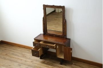 中古　美品!!　軽井沢彫り　咲き誇る桜の彫刻が華やかなドレッサー(鏡台、化粧台、ミラー)(R-078053)