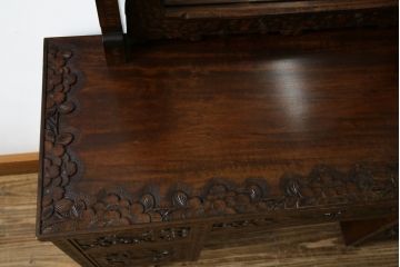中古　美品!!　軽井沢彫り　咲き誇る桜の彫刻が華やかなドレッサー(鏡台、化粧台、ミラー)(R-078053)