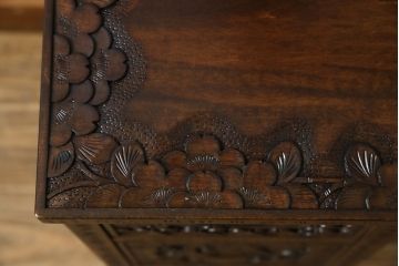 中古　美品!!　軽井沢彫り　咲き誇る桜の彫刻が華やかなドレッサー(鏡台、化粧台、ミラー)(R-078053)