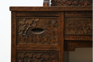 中古　美品!!　軽井沢彫り　咲き誇る桜の彫刻が華やかなドレッサー(鏡台、化粧台、ミラー)(R-078053)