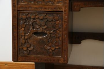 中古　美品!!　軽井沢彫り　咲き誇る桜の彫刻が華やかなドレッサー(鏡台、化粧台、ミラー)(R-078053)