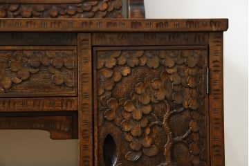 中古　美品!!　軽井沢彫り　咲き誇る桜の彫刻が華やかなドレッサー(鏡台、化粧台、ミラー)(R-078053)