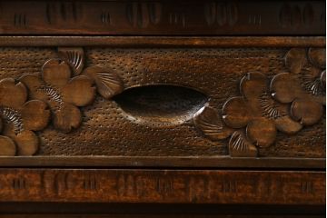 中古　美品!!　軽井沢彫り　咲き誇る桜の彫刻が華やかなドレッサー(鏡台、化粧台、ミラー)(R-078053)
