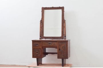 中古　美品!!　軽井沢彫り　咲き誇る桜の彫刻が華やかなドレッサー(鏡台、化粧台、ミラー)(R-078053)