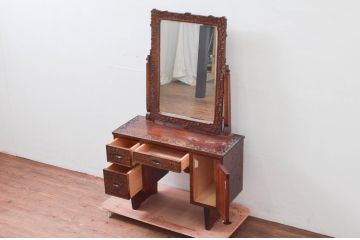 中古　美品!!　軽井沢彫り　咲き誇る桜の彫刻が華やかなドレッサー(鏡台、化粧台、ミラー)(R-078053)