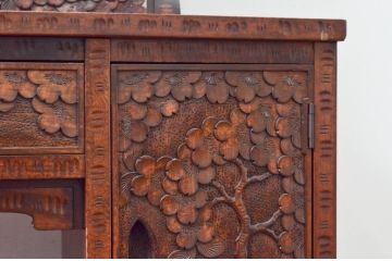 中古　美品!!　軽井沢彫り　咲き誇る桜の彫刻が華やかなドレッサー(鏡台、化粧台、ミラー)(R-078053)