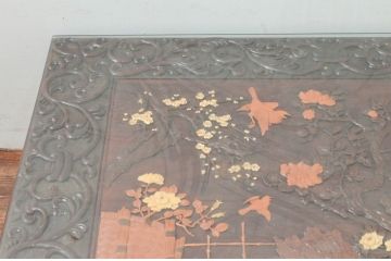 和製ビンテージ　最高級　総紫檀(シタン)彫刻　まるで美術品!!　置いてあるだけで存在感を放つ花鳥図と龍の総彫りが見事な座卓(ローテーブル、センターテーブル)(定価約170万円)(R-078065)