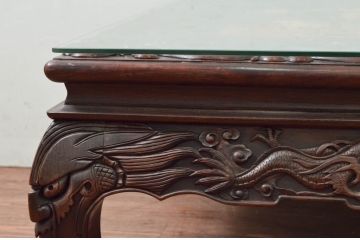 和製ビンテージ　最高級　総紫檀(シタン)彫刻　まるで美術品!!　置いてあるだけで存在感を放つ花鳥図と龍の総彫りが見事な座卓(ローテーブル、センターテーブル)(定価約170万円)(R-078065)