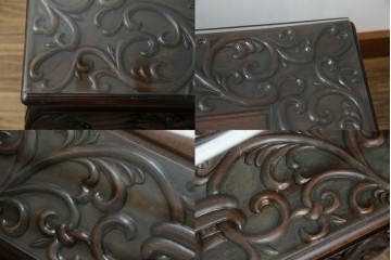 和製ヴィンテージ　最高級　総紫檀(シタン)彫刻　まるで美術品!!　置いてあるだけで存在感を放つ花鳥図と龍の総彫りが見事な座卓　定価約170万円　(R-078065)