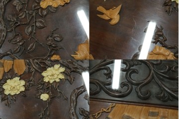 和製ヴィンテージ　最高級　総紫檀(シタン)彫刻　まるで美術品!!　置いてあるだけで存在感を放つ花鳥図と龍の総彫りが見事な座卓　定価約170万円　(R-078065)