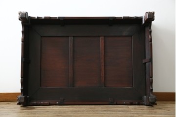 和製ヴィンテージ　最高級　総紫檀(シタン)彫刻　まるで美術品!!　置いてあるだけで存在感を放つ花鳥図と龍の総彫りが見事な座卓　定価約170万円　(R-078065)