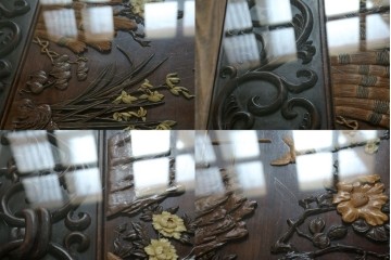 和製ヴィンテージ　最高級　総紫檀(シタン)彫刻　まるで美術品!!　置いてあるだけで存在感を放つ花鳥図と龍の総彫りが見事な座卓　定価約170万円　(R-078065)