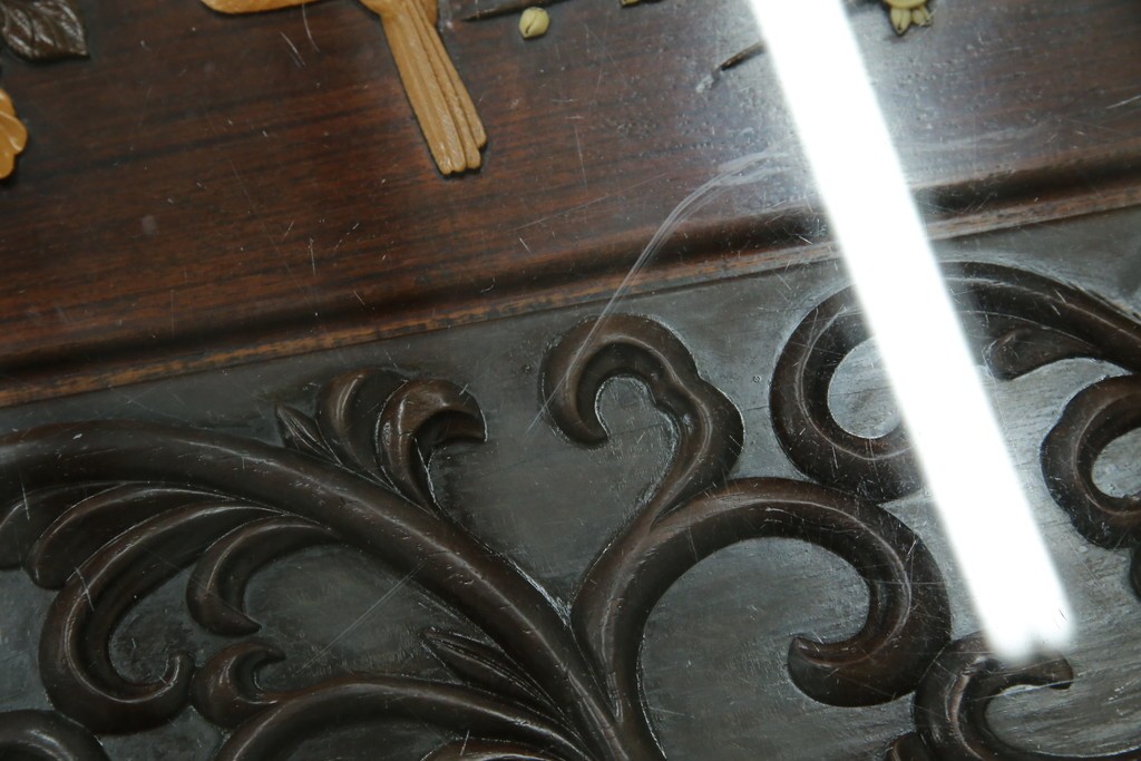 和製ヴィンテージ　最高級　総紫檀(シタン)彫刻　まるで美術品!!　置いてあるだけで存在感を放つ花鳥図と龍の総彫りが見事な座卓　定価約170万円　(R-078065)